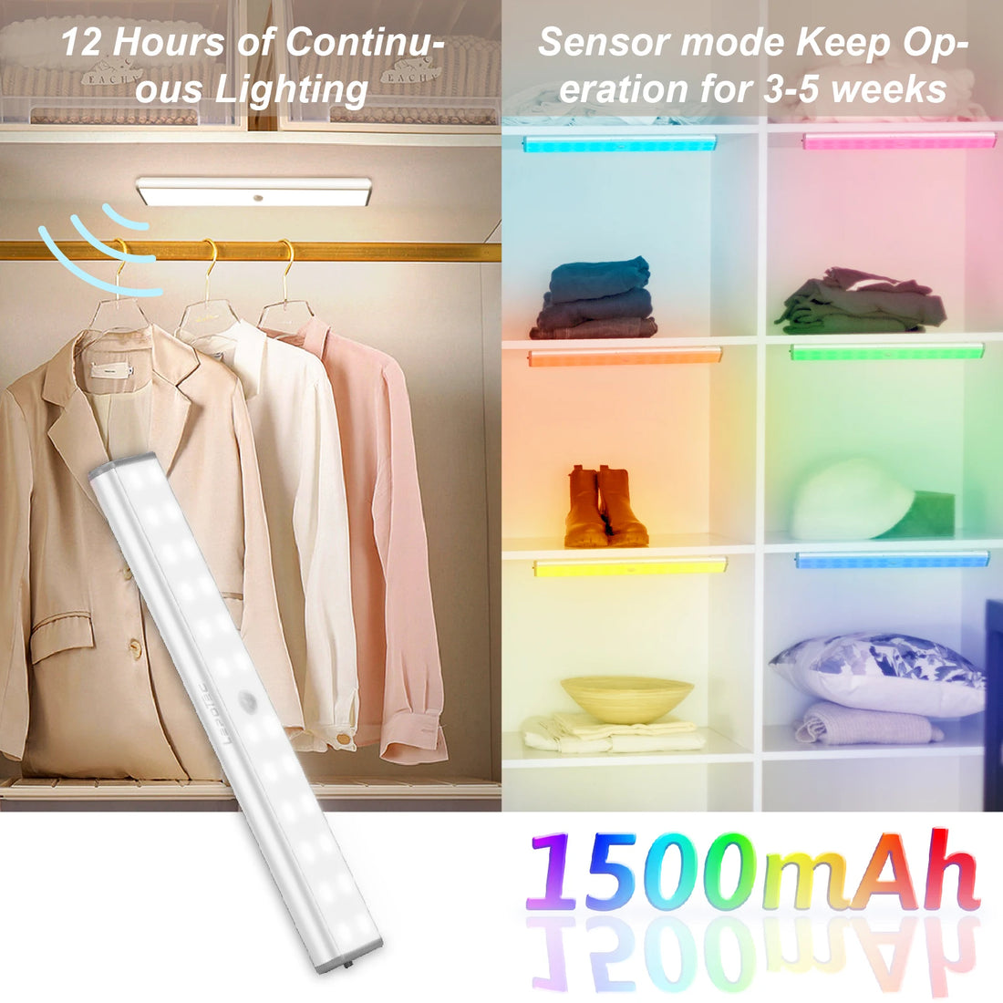 Under Cabinet Lighting – Lepotec 24LED RGB Wireless Motion Sensor Light, Rechargeable Cabinet & Night Light for Kitchen, Bedroom, Hotel, Bar, and Game Room