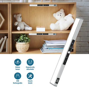Under Cabinet Lighting – 16 Inches Three-Color Touch Control, Motion Sensor, Magnetic USB Rechargeable Light for Kitchen Cabinets, Wardrobes, and Desks