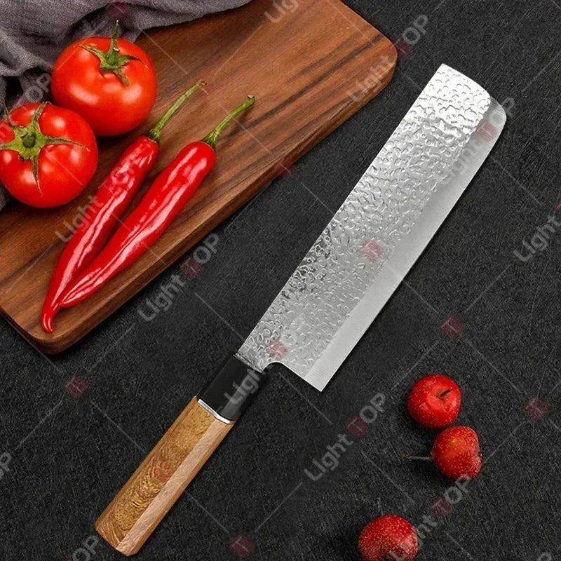 Hand Forged Japanese Butcher Knife – Stainless Steel Chopping & Boning Kitchen Knife with Wooden Handle