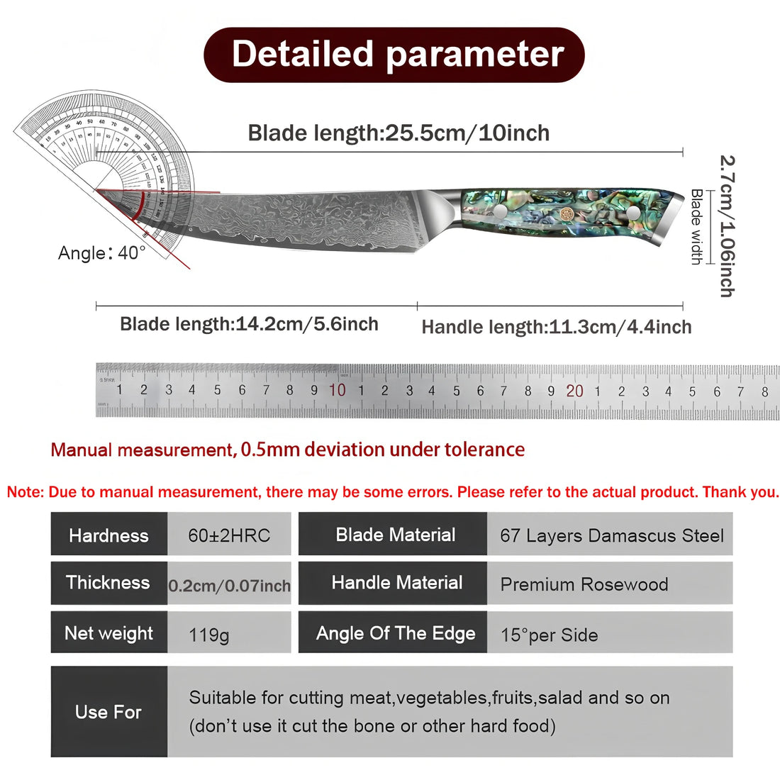 67-Layer Damascus Steel Kitchen Knife – Utility Cleaver for Fruit, Vegetable & Household Cutting