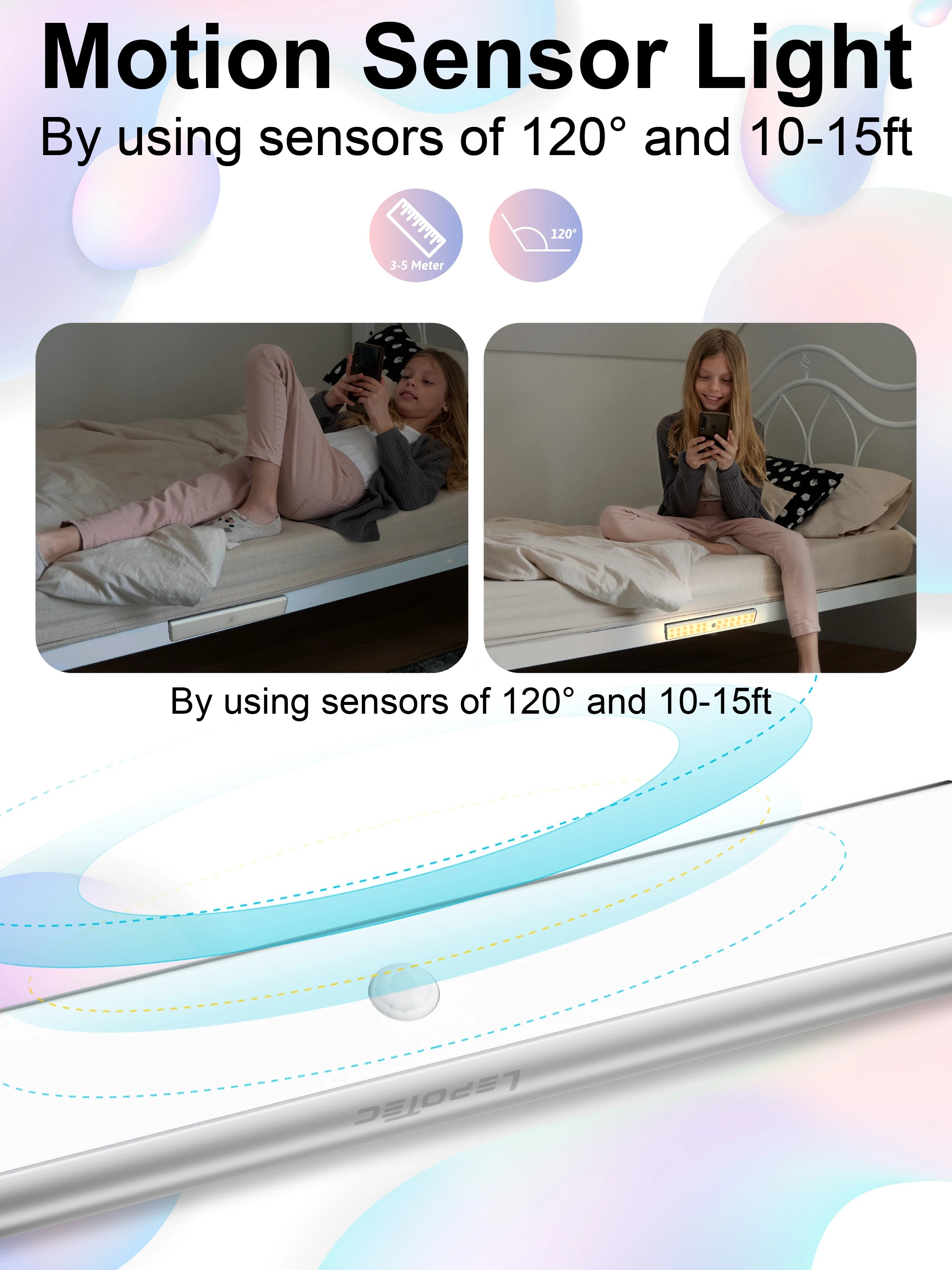 Under Cabinet Lighting – Lepotec 24LED RGB Wireless Motion Sensor Light, Rechargeable Cabinet & Night Light for Kitchen, Bedroom, Hotel, Bar, and Game Room