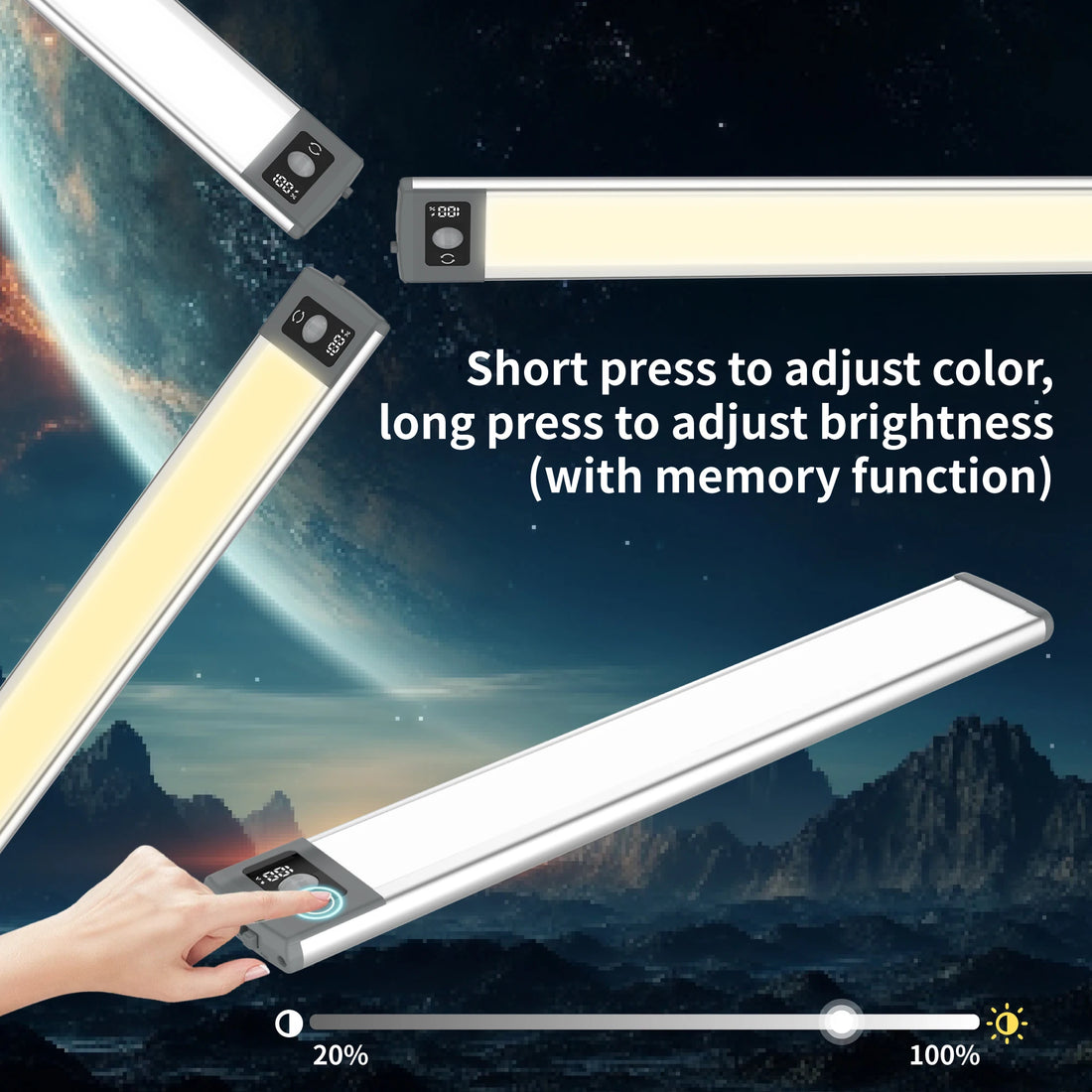 Under Cabinet Lighting – 2Pcs 68LED Motion Sensor Light, Magnetic USB Rechargeable Three-Color Dimming for Kitchen, Bedroom, and More