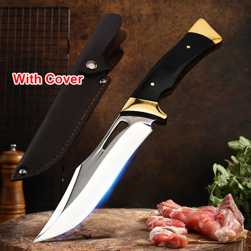 Hand Forged Kitchen Knife – Sharp Stainless Steel Meat Slicer & Bone-Picking Knife with Sleeve