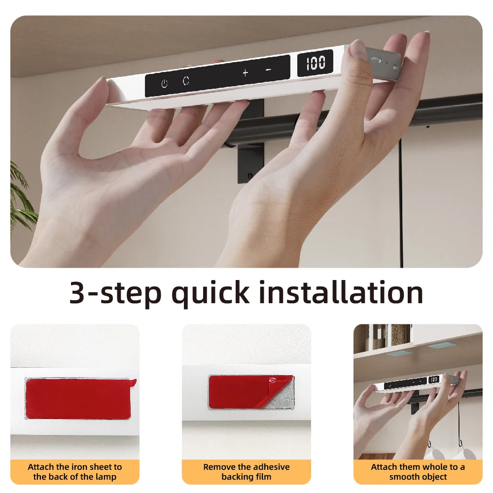 Under Cabinet Lighting – Touch Control Reading & Motion Sensor Light, Magnetic USB Rechargeable Three-Tone Dimming for Cabinets, Wardrobes & Desks