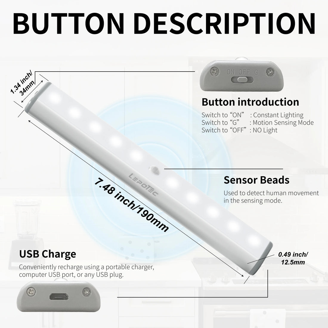 Under Cabinet Lighting – Motion Sensor LED Table & Desk Lamp, Rechargeable Magnetic Night Light for Bedroom, Kitchen, and Cabinets